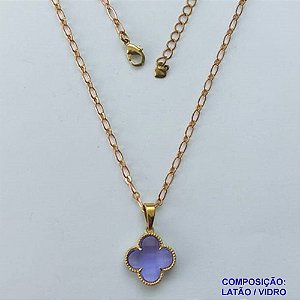 GARGANTILHA NO BRUTO PRONTO PARA O BANHO - CORRENTE 45CM VAN CLEEF VIDRO LILÁS 15MM - PESO TOTAL 3,7GR - COMPOSIÇÃO: LATÃO / VIDRO - BRU14292