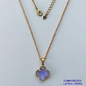 GARGANTILHA NO BRUTO PRONTO PARA O BANHO - CORRENTE ELLO PORTUGUÊS 45CM VAN CLEEF VIDRO LILÁS 15MM - PESO TOTAL 3,3GR - COMPOSIÇÃO: LATÃO / VIDRO - BRU14293