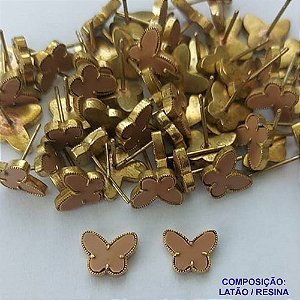BRINCO NO BRUTO PRONTO PARA O BANHO(CX109) - BRINCO DE PINO TIPO VAN CLEEF BORBOLETA BEGE ESCURO 8X10MM - PESO: 1,6GR - COMPOSIÇÃO LATÃO E RESINA - BRU14287