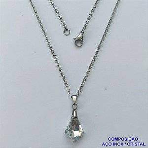 GARGANTILHA EM AÇO INOXIDÁVEL(CX109)- (AÇO03) GARGANTILHA COM CORRENTE 50CM E PINGENTE CRISTAL 10MM - COMPOSIÇÃO: AÇO INOXIDÁVEL - AÇO1850
