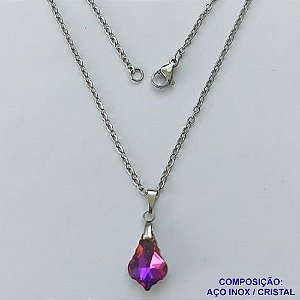 GARGANTILHA EM AÇO INOXIDÁVEL(CX109)- (AÇO03) GARGANTILHA COM CORRENTE 50CM E PINGENTE DE CRISTAL ROXA 10MM - COMPOSIÇÃO: AÇO INOXIDÁVEL - AÇO1851