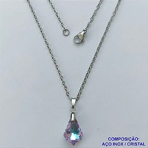 GARGANTILHA EM AÇO INOXIDÁVEL(CX109)- (AÇO03) GARGANTILHA COM CORRENTE 50CM E PINGENTE DE CRISTAL COLORIDO 10MM - COMPOSIÇÃO: AÇO INOXIDÁVEL - AÇO1852