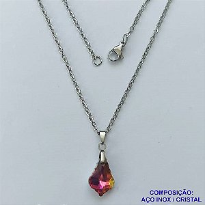 GARGANTILHA EM AÇO INOXIDÁVEL(CX109)- (AÇO03) GARGANTILHA COM CORRENTE 50CM E PINGENTE DE CRISTAL ROSA 10MM - COMPOSIÇÃO: AÇO INOXIDÁVEL - AÇO1854