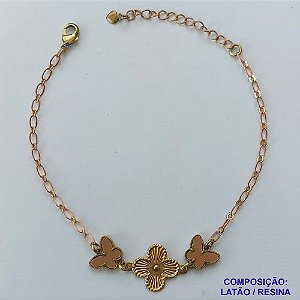 PULSEIRA NO BRUTO PRONTO PARA O BANHO - PULSEIRA COM CORRENTE 18CM + EXTENSOR COM PINGENTE TIPO VAN CLEEF BORBOLETA MARROM 10MM - PESO TOTAL 2,5GR - COMPOSIÇÃO: LATÃO / RESINA - BRU14295