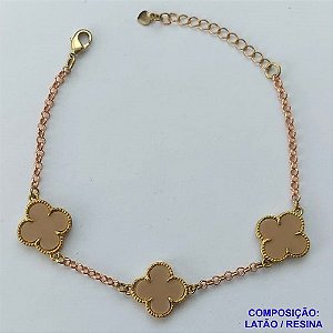 PULSEIRA NO BRUTO PRONTO PARA O BANHO - PULSEIRA COM CORRENTE 18CM + EXTENSOR COM PINGENTE TIPO VAN CLEEF BEGE ESCURO 12MM - PESO TOTAL 4,4GR - COMPOSIÇÃO: LATÃO / RESINA - BRU14299