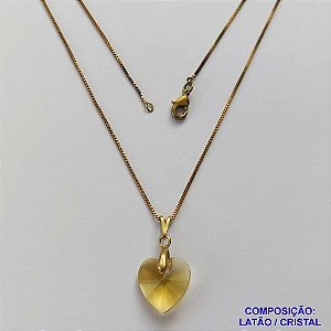 GARGANTILHA NO BRUTO PRONTA PARA O BANHO - (CX111)CORRENTE VENEZIANA DE 45CM PINGENTE FORMATO CORAÇÃO CRISTAL AUSTRÍACO AMARELO 13MM  - PESO TOTAL 2,0GR  BRU14304
