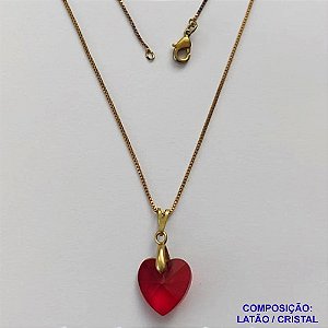GARGANTILHA NO BRUTO PRONTA PARA O BANHO - (CX111) CORRENTE VENEZIANA DE 45CM PINGENTE FORMATO CORAÇÃO CRISTAL AUSTRÍACO VERMELHO 13MM  - PESO TOTAL 2,0GR  BRU14305