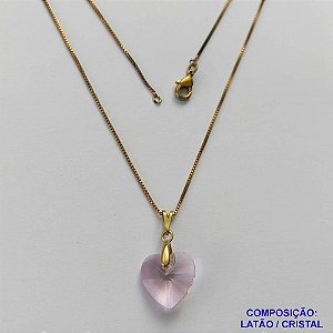 GARGANTILHA NO BRUTO PRONTA PARA O BANHO - (CX111) CORRENTE VENEZIANA DE 45CM PINGENTE FORMATO CORAÇÃO CRISTAL AUSTRÍACO ROSA 13MM  - PESO TOTAL 2,0GR  BRU14306