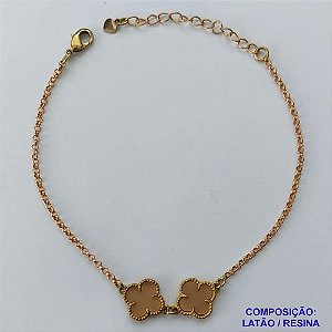 PULSEIRA NO BRUTO PRONTO PARA O BANHO - PULSEIRA 18CM + EXTENSOR COM PINGENTES TIPO VAN CLEEF BEGE ESCURO 10MM - PESO TOTAL 2,3GR - COMPOSIÇÃO: LATÃO / VIDRO - BRU14310