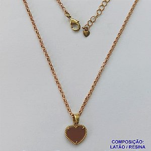 GARGANTILHA NO BRUTO PRONTO PARA O BANHO - GARGANTILHA CORRENTE ELLO PORTUGUÊS 45CM COM PINGENTES TIPO VAN CLEEF BEGE ESCURO CORAÇÃO 10MM - PESO TOTAL 3,2GR - BRU14314
