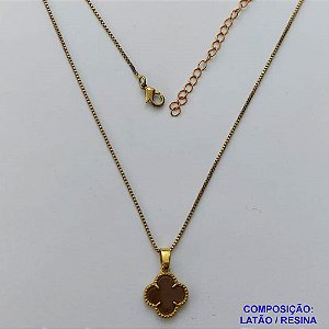 GARGANTILHA NO BRUTO PRONTO PARA O BANHO - GARGANTILHA CORRENTE VENEZIANA 45CM COM PINGENTE TIPO VAN CLEEF MARROM 10MM - PESO TOTAL 2,2GR - BRU14319