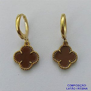 BRINCO NO BRUTO PRONTO PARA O BANHO - BRINCO DE ARGOLINHA (TRANQUETA) COM PINGENTES TIPO VAN CLEEF MARROM 10MM - PESO TOTAL 1,4GR - BRU14320