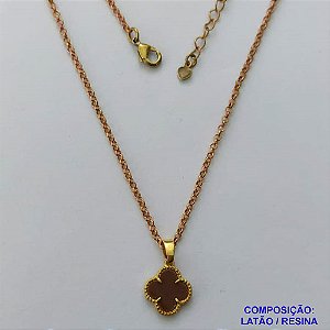 GARGANTILHA NO BRUTO PRONTO PARA O BANHO - GARGANTILHA CORRENTE ELLO PORTUGUÊS 45CM COM PINGENTE TIPO VAN CLEEF MARROM 10MM - PESO TOTAL 3,2GR - BRU14322
