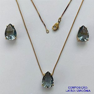 CONJUNTO NO BRUTO PRONTO PARA O BANHO - CORRENTE VENEZIANA 45CM E PINGENTE DE ZIRCÔNIA FUMÊ COM BASE EM ALTA FUSÃO E BRINCO EM ZIRCÔNIA FUMÊ BASE ALTA FUSÃO - TAMANHO 10X14MM - PESO TOTAL 8,6GR -  BRU14326