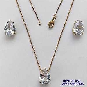 CONJUNTO NO BRUTO PRONTO PARA O BANHO - CORRENTE VENEZIANA 45CM E PINGENTE DE ZIRCÔNIA CRISTAL COM BASE EM ALTA FUSÃO E BRINCO EM ZIRCÔNIA CRISTAL BASE ALTA FUSÃO - TAMANHO 10X14MM - PESO TOTAL 8,6GR -  BRU14327