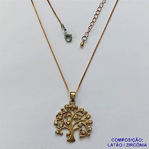 GARGANTILHA NO BRUTO PRONTA PARA BANHO - (CX.50)  CORRENTE VENEZIANA 45CM + EXTENSOR COM FECHO LAGOSTA - PINGENTE ''ALTA FUSÃO'' ÁRVORE DA VIDA CRAVEJADO EM ZIRCÔNIAS 26MM - PESO 5GR -  BRU14332
