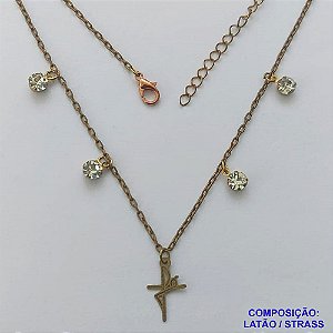 SHOCKER NO BRUTO PRONTA PARA O BANHO -  (CX.50) SHOCKER COM STRASS E PINGENTE FÉ - TAMANHO: 35CM + EXTENSOR E FECHO LAGOSTA - PESO TOTAL 2,7GR - COMPOSIÇÃO: LATÃO / STRASS - BRU14338