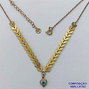 SHOCKER NO BRUTO PRONTA PARA O BANHO -  (CX.33) SHOCKER COM ESCAMAS E PINGENTE CORAÇÃO OLHO GREGO - TAMANHO: 35CM + EXTENSOR E FECHO LAGOSTA - PESO TOTAL 2,8GR - COMPOSIÇÃO: LATÃO - BRU14339