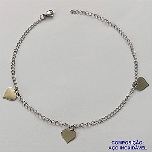 TORNOZELEIRA EM AÇO INOXIDÁVEL(CX112)- TORNOZELEIRA 25CM CORAÇÕES LISOS - COMPOSIÇÃO: AÇO INOXIDÁVEL - AÇO1856