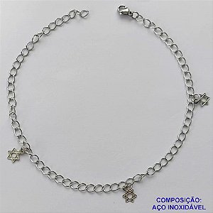 TORNOZELEIRA EM AÇO INOXIDÁVEL(CX112)- TORNOZELEIRA 25CM ESTRELAS DE DAVI VAZADAS - COMPOSIÇÃO: AÇO INOXIDÁVEL - AÇO1857