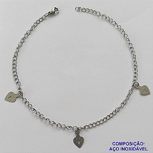 TORNOZELEIRA EM AÇO INOXIDÁVEL(CX112)- TORNOZELEIRA 25CM CORAÇÕES DESENHADOS - COMPOSIÇÃO: AÇO INOXIDÁVEL - AÇO1858