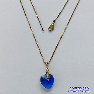 GARGANTILHA NO BRUTO PRONTA PARA O BANHO(CX112) - CORRENTE VENEZIANA DE 45CM PINGENTE FORMATO CORAÇÃO CRISTAL AUSTRÍACO AZUL 13MM  - PESO TOTAL 2,0GR  BRU14342