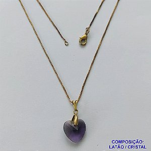 GARGANTILHA NO BRUTO PRONTA PARA O BANHO(CX112) - CORRENTE VENEZIANA DE 45CM PINGENTE FORMATO CORAÇÃO CRISTAL AUSTRÍACO LILÁS 13MM  - PESO TOTAL 2,0GR  BRU14344