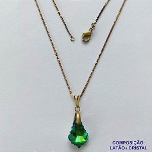 GARGANTILHA NO BRUTO PRONTA PARA O BANHO(CX112) - CORRENTE VENEZIANA DE 45CM PINGENTE FORMATO CRISTAL VERDE 16MM  - PESO TOTAL 3,1GR  BRU14346