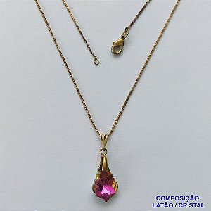 GARGANTILHA NO BRUTO PRONTA PARA O BANHO(CX112) - CORRENTE VENEZIANA DE 45CM PINGENTE FORMATO CRISTAL ROSA 16MM  - PESO TOTAL 3,1GR  BRU14347
