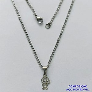 GARGANTILHA EM AÇO INOXIDÁVEL (CX112) - GARGANTILHA COM CORRENTE 45CM COM PINGENTE MENINO VAZADO 12MM - COMPOSIÇÃO: AÇO INOXIDÁVEL - AÇO1863