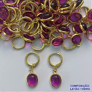 BRINCO NO BRUTO PRONTO BANHO - BRINCO ARGOLINHA DE PRESSÃO (TRANQUETA) COM PINGENTE EM GOTA ROSA 13MM - PESO TOTAL 2,3GR - BRU14364