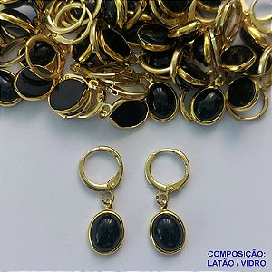 BRINCO NO BRUTO PRONTO BANHO - BRINCO ARGOLINHA DE PRESSÃO (TRANQUETA) COM PINGENTE EM GOTA PRETA 13MM - PESO TOTAL 2,3GR - BRU14365