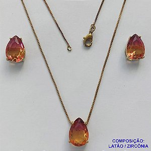 CONJUNTO NO BRUTO PRONTO PARA O BANHO - (CX.118)  CORRENTE VENEZIANA 45CM E PINGENTE E BRINCOS COM BASE EM ALTA FUSÃO E ZIRCÔNIAS RAINBOW 10X14MM - PESO TOTAL 8,6GR -  BRU14367