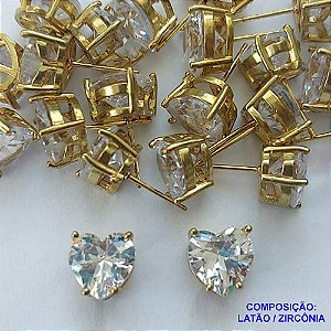 BRINCO NO BRUTO PRONTO PARA O BANHO - BRINCOS COM BASES EM ALTA FUSÃO E ZIRCÔNIAS CORAÇÃO CRISTAL 10X10MM - PESO TOTAL 3,4GR -  BRU14392