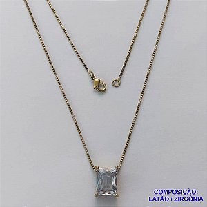GARGANTILHA NO BRUTO PRONTO PARA O BANHO - GARGANTILHA COM CORRENTE VENEZIANA 45CM E PINGENTE COM BASE EM ALTA FUSÃO E ZIRCÔNIA CRISTAL 8X10MM - PESO TOTAL 3,4GR -  BRU14395