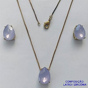 CONJUNTO NO BRUTO PRONTO PARA O BANHO - CORRENTE VENEZIANA 45CM E PINGENTE E BRINCOS COM BASE EM ALTA FUSÃO E RESINAS LILÁS 10X14MM - PESO TOTAL 6GR -  BRU14399