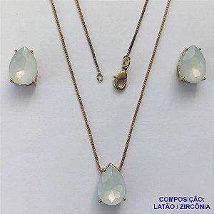 CONJUNTO NO BRUTO PRONTO PARA O BANHO - CORRENTE VENEZIANA 45CM E PINGENTE E BRINCOS COM BASE EM ALTA FUSÃO E RESINAS BRANCA 10X14MM - PESO TOTAL 6GR -  BRU14404