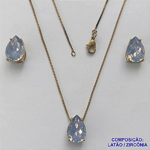 CONJUNTO NO BRUTO PRONTO PARA O BANHO - CORRENTE VENEZIANA 45CM E PINGENTE E BRINCOS COM BASE EM ALTA FUSÃO E RESINAS CINZA 10X14MM - PESO TOTAL 6GR -  BRU14408