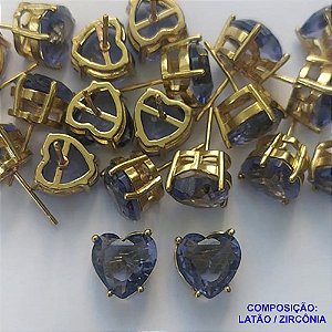 BRINCO NO BRUTO PRONTO PARA O BANHO - BRINCOS DE PINO COM BASE EM ALTA FUSÃO E PEDRA EM ZIRCÔNIA CORAÇÃO LILÁS 10X10MM - PESO TOTAL 2,7GR - BRU14418