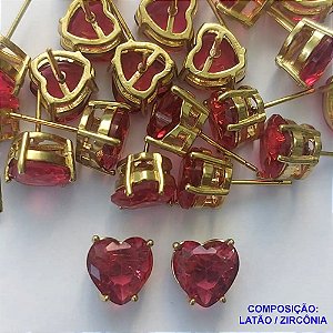 BRINCO NO BRUTO PRONTO PARA O BANHO - BRINCOS DE PINO COM BASE EM ALTA FUSÃO E PEDRA EM ZIRCÔNIA CORAÇÃO ROSA 10X10MM - PESO TOTAL 2,7GR - BRU14419