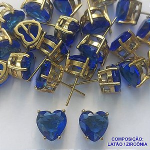 BRINCO NO BRUTO PRONTO PARA O BANHO - BRINCOS DE PINO COM BASE EM ALTA FUSÃO E PEDRA EM ZIRCÔNIA CORAÇÃO AZUL TURQUESA 10X10MM - PESO TOTAL 2,7GR - BRU14424