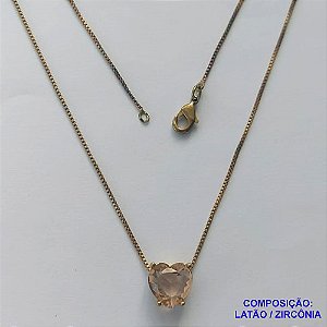 GARGANTILHA NO BRUTO PRONTO PARA O BANHO - GARGANTILHA COM CORRENTE VENEZIANA 45CM E PINGENTE COM BASE EM ALTA FUSÃO E PEDRA EM ZIRCÔNIA CORAÇÃO SALMÃO 10X10MM - PESO TOTAL 3,3GR - BRU14426