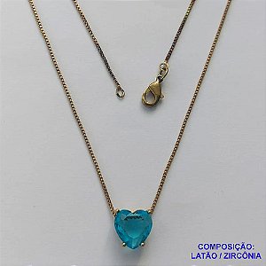 GARGANTILHA NO BRUTO PRONTO PARA O BANHO - GARGANTILHA COM CORRENTE VENEZIANA 45CM E PINGENTE COM BASE EM ALTA FUSÃO E PEDRA EM ZIRCÔNIA CORAÇÃO AZUL 10X10MM - PESO TOTAL 3,3GR - BRU14427