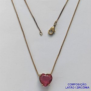 GARGANTILHA NO BRUTO PRONTO PARA O BANHO - GARGANTILHA COM CORRENTE VENEZIANA 45CM E PINGENTE COM BASE EM ALTA FUSÃO E PEDRA EM ZIRCÔNIA CORAÇÃO ROSA 10X10MM - PESO TOTAL 3,3GR - BRU14428