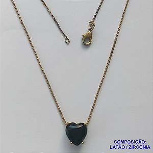 GARGANTILHA NO BRUTO PRONTO PARA O BANHO - GARGANTILHA COM CORRENTE VENEZIANA 45CM E PINGENTE COM BASE EM ALTA FUSÃO E PEDRA EM ZIRCÔNIA CORAÇÃO PRETA 10X10MM - PESO TOTAL 3,3GR - BRU14429