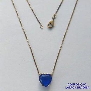GARGANTILHA NO BRUTO PRONTO PARA O BANHO - GARGANTILHA COM CORRENTE VENEZIANA 45CM E PINGENTE COM BASE EM ALTA FUSÃO E PEDRA EM ZIRCÔNIA CORAÇÃO AZUL TURQUESA 10X10MM - PESO TOTAL 3,3GR - BRU14430