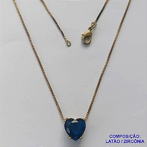 GARGANTILHA NO BRUTO PRONTO PARA O BANHO - GARGANTILHA COM CORRENTE VENEZIANA 45CM E PINGENTE COM BASE EM ALTA FUSÃO E PEDRA EM ZIRCÔNIA CORAÇÃO AZUL ESCURO 10X10MM - PESO TOTAL 3,3GR - BRU14434