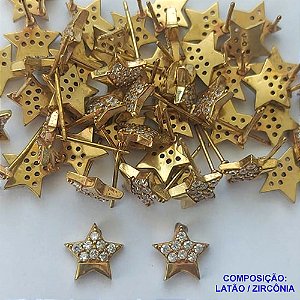 BRINCO NO BRUTO PRONTO PARA O BANHO(CX113) (BX001338W) - BRINCO DE PINO ESTRELA COM MICROS ZIRCÔNIAS - TAMANHO 9MM - PESO TOTAL DO PAR 1,1GR - BRU14435