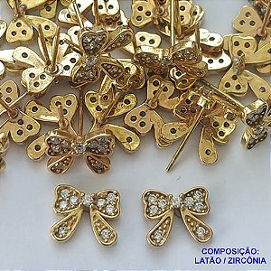 BRINCO NO BRUTO PRONTO PARA O BANHO (BX000197W) - BRINCO DE PINO LACINHO COM MICROS ZIRCÔNIAS - TAMANHO 10MM - PESO TOTAL DO PAR 1,3GR - BRU14436