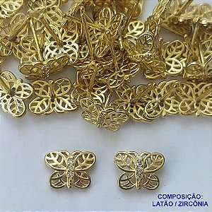 BRINCO NO BRUTO PRONTO PARA O BANHO(CX113) (BX001260W) - BRINCO DE PINO BORBOLETA COM MICROS ZIRCÔNIAS - TAMANHO 10MM - PESO TOTAL DO PAR 0,9GR - BRU14437